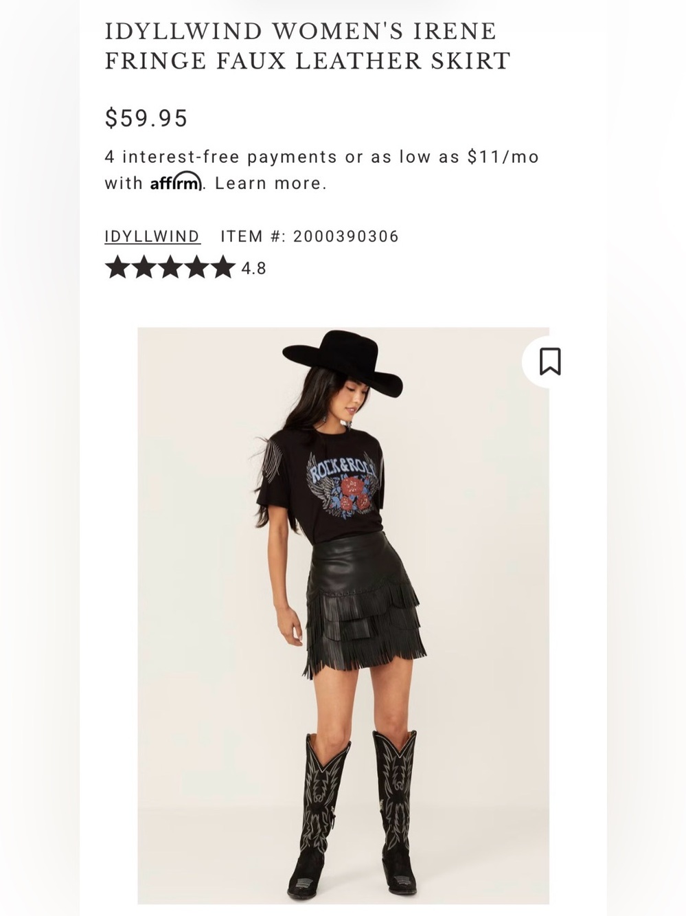 Idyllwind Irene Fringe Faux Leather Skirt Black NWT (S)